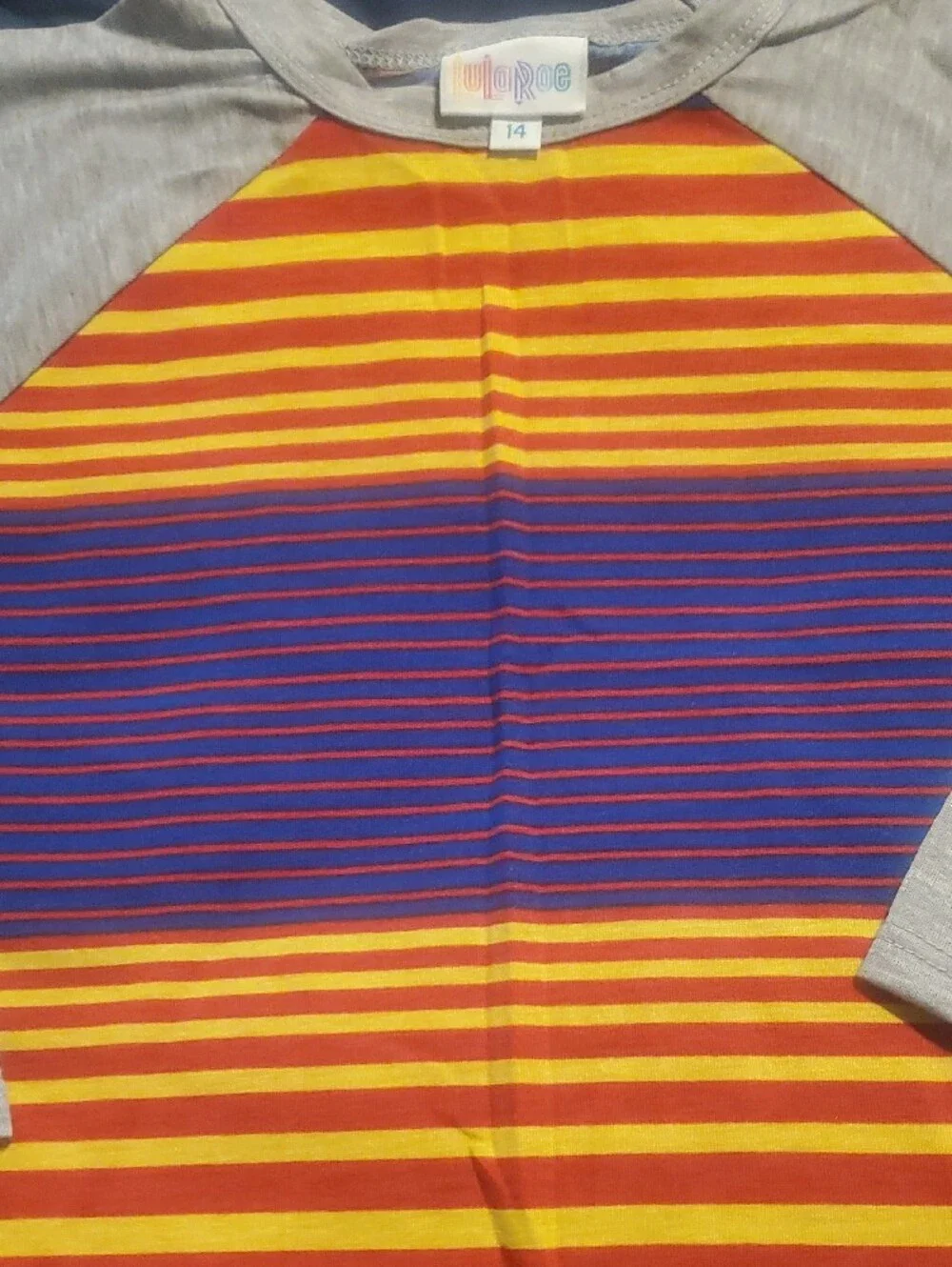 LuLaRoe Kids Raglan Tee in Purple, Yellow & Gray